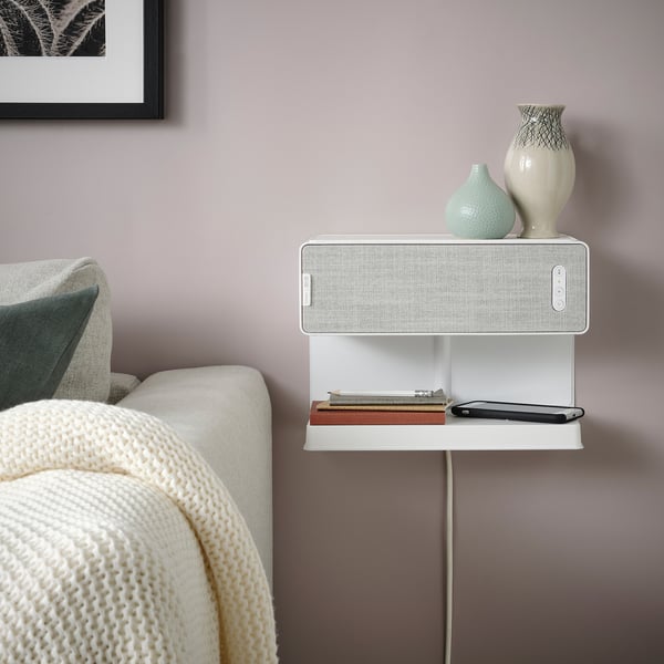 SYMFONISK shelf w wireless charger, white, 306 mmx220 mmx133 mm cm