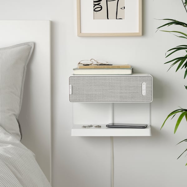 SYMFONISK shelf w wireless charger, white, 306 mmx220 mmx133 mm cm