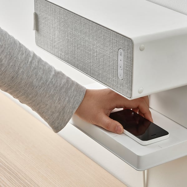 SYMFONISK shelf w wireless charger, white, 306 mmx220 mmx133 mm cm