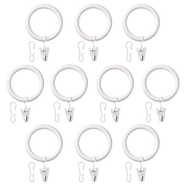 SYRLIG curtain ring with clip and hook, white, 38 mm, 10 pack