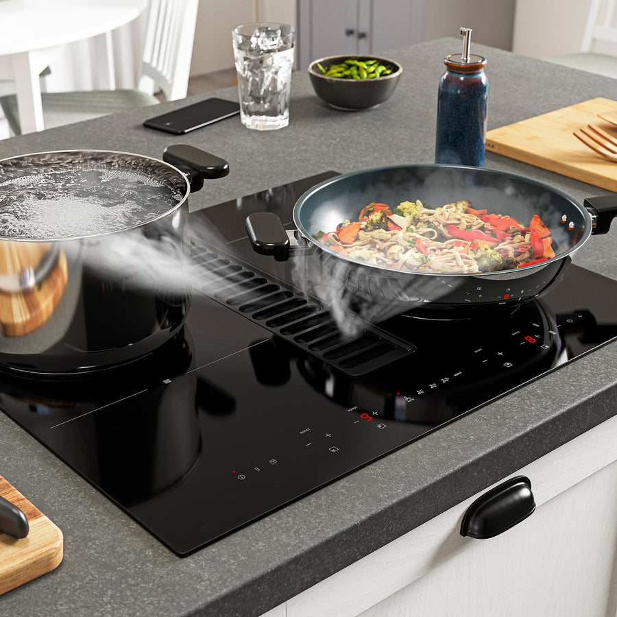 TÄCKNAN induction hob/integrated extractor, IKEA 300 black, 56.0x50.0x49.0 cm