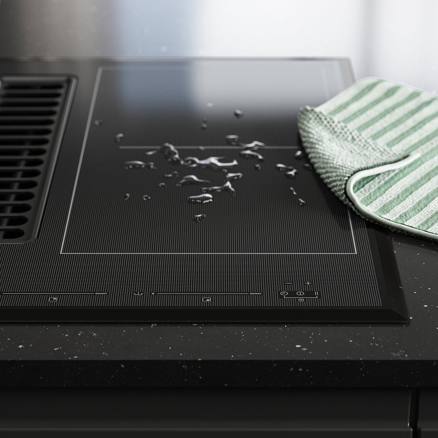 TÄCKNAN induction hob/integrated extractor, IKEA 500 black, 56.0x52.4x49.0 cm