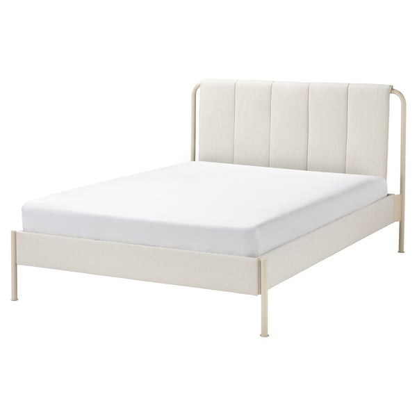 TÄLLÅSEN upholstered bed frame, Kulsta light beige/Leirsund, 140x200 cm