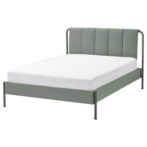 TÄLLÅSEN upholstered bed frame, Kulsta grey-green/Lönset, 140x200 cm