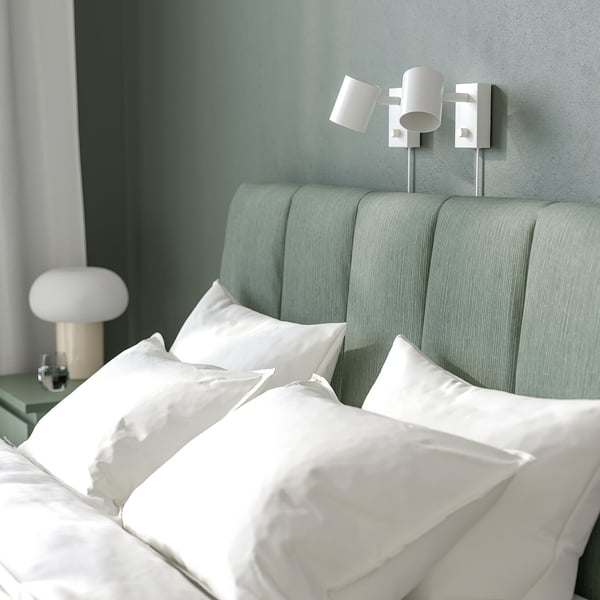 TÄLLÅSEN upholstered bed frame, Kulsta grey-green/Lönset, 140x200 cm
