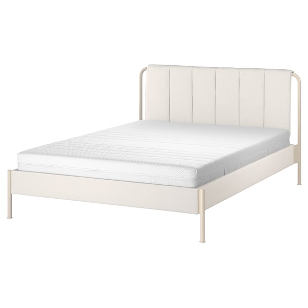 TÄLLÅSEN upholstered bed frame with mattress, Kulsta light beige/Åkrehamn firm, 140x200 cm