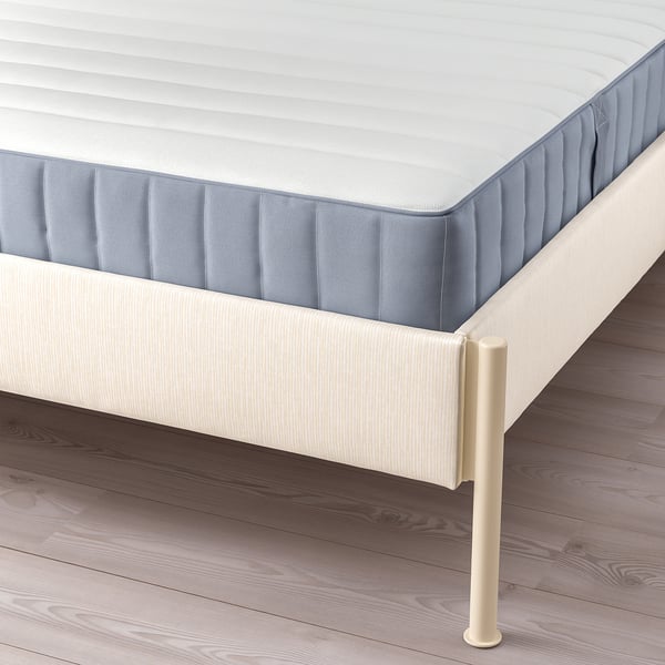 TÄLLÅSEN upholstered bed frame with mattress, Kulsta light beige/Valevåg extra firm, 160x200 cm