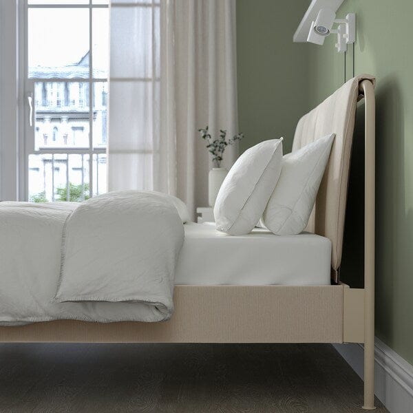 Ikea TÄLLÅSEN - Upholstered bed frame/mattress, light beige Kulsta/Valevåg rigid, ,