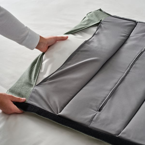 TÄLLÅSEN upholstered bed frame with mattress, Kulsta grey-green/Åkrehamn firm, 140x200 cm