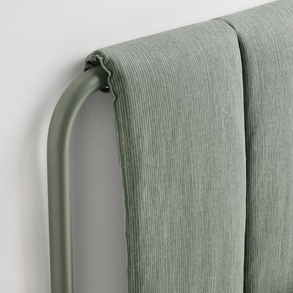 TÄLLÅSEN upholstered bed frame with mattress, Kulsta grey-green/Vesteröy firm, 160x200 cm