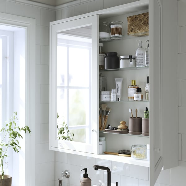 TÄNNFORSEN mirror cabinet with doors, white, 100x15x95 cm