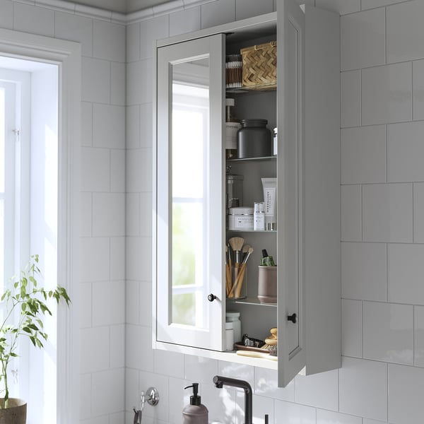 TÄNNFORSEN mirror cabinet with doors, light grey, 60x15x95 cm