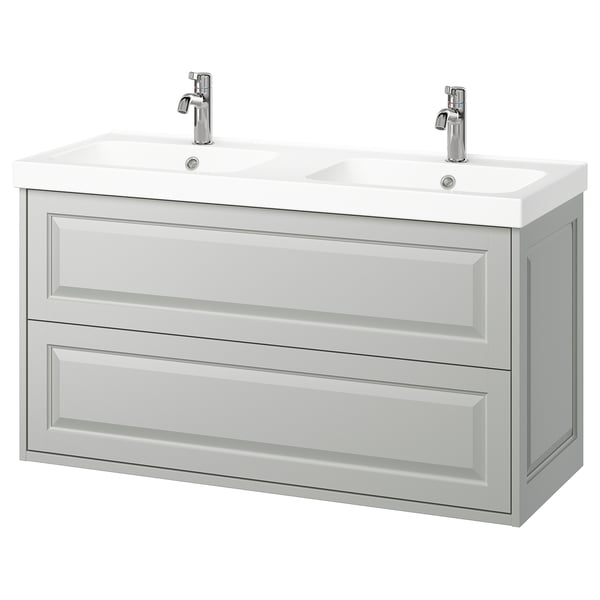 TÄNNFORSEN / ORRSJÖN wash-stnd w drawers/wash-basin/taps, light grey, 122x49x69 cm