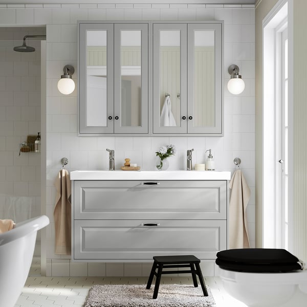TÄNNFORSEN / ORRSJÖN wash-stnd w drawers/wash-basin/taps, light grey, 122x49x69 cm