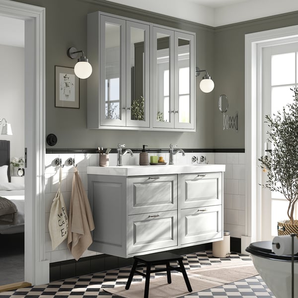 TÄNNFORSEN / ORRSJÖN wash-stand/wash-basin/taps, light grey, 122x49x74 cm
