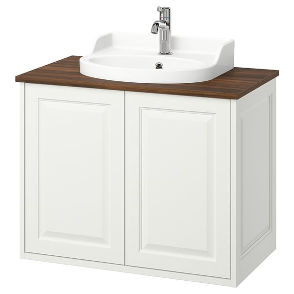 TÄNNFORSEN / RUTSJÖN wash-stnd w doors/wash-basin/tap, white/brown walnut effect, 82x49x76 cm