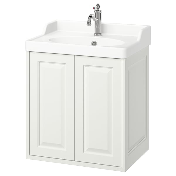 TÄNNFORSEN / RUTSJÖN wash-stnd w doors/wash-basin/tap, white, 62x49x74 cm