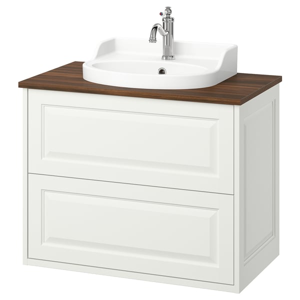 TÄNNFORSEN / RUTSJÖN wash-stnd w drawers/wash-basin/tap, white/brown walnut effect, 82x49x76 cm