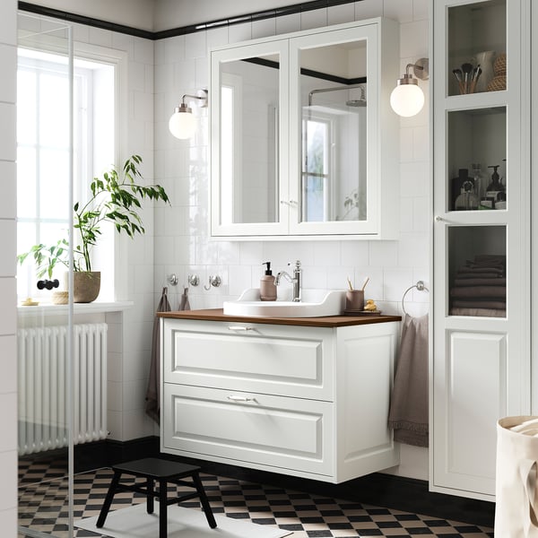 TÄNNFORSEN / RUTSJÖN wash-stnd w drawers/wash-basin/tap, white/brown walnut effect, 102x49x76 cm