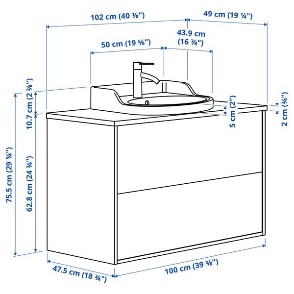 Ikea TÄNNFORSEN / RUTSJÖN - Washbasin/drawer unit/misc, white/brown walnut effect,102x49x76 cm