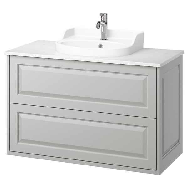 TÄNNFORSEN / RUTSJÖN wash-stnd w drawers/wash-basin/tap, light grey/white marble effect, 102x49x76 cm