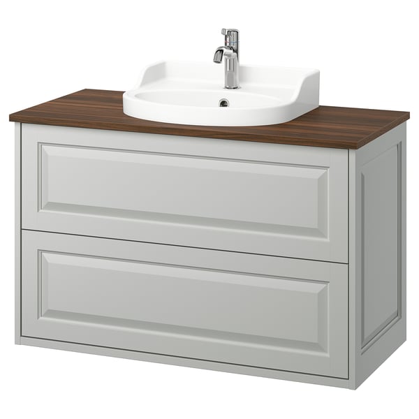 TÄNNFORSEN / RUTSJÖN wash-stnd w drawers/wash-basin/tap, light grey/brown walnut effect, 102x49x76 cm