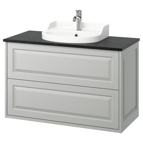 TÄNNFORSEN / RUTSJÖN wash-stnd w drawers/wash-basin/tap, light grey/black marble effect, 102x49x76 cm
