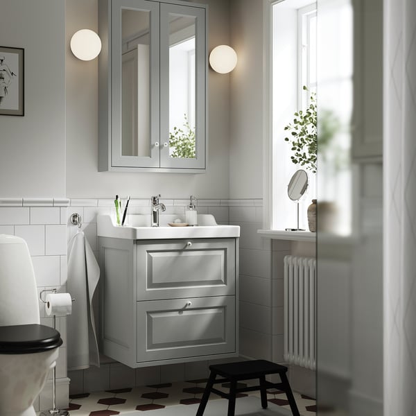 TÄNNFORSEN / RUTSJÖN wash-stnd w drawers/wash-basin/tap, light grey, 62x49x74 cm