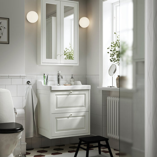 TÄNNFORSEN / RUTSJÖN wash-stnd w drawers/wash-basin, white, 62x49x74 cm