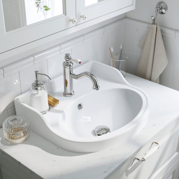 TÄNNFORSEN / RUTSJÖN wash-stand/wash-basins/taps, white/white marble effect, 162x49x76 cm