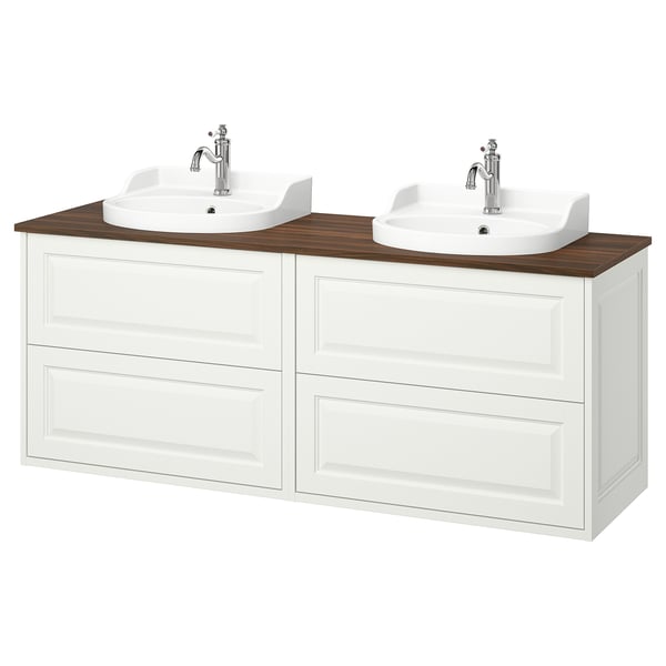 TÄNNFORSEN / RUTSJÖN wash-stand/wash-basins/taps, white/brown walnut effect, 162x49x76 cm
