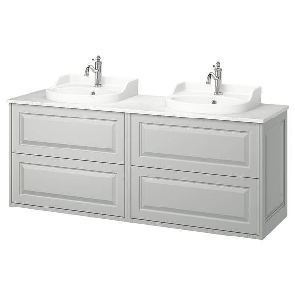 TÄNNFORSEN / RUTSJÖN wash-stand/wash-basins/taps, light grey/white marble effect, 162x49x76 cm