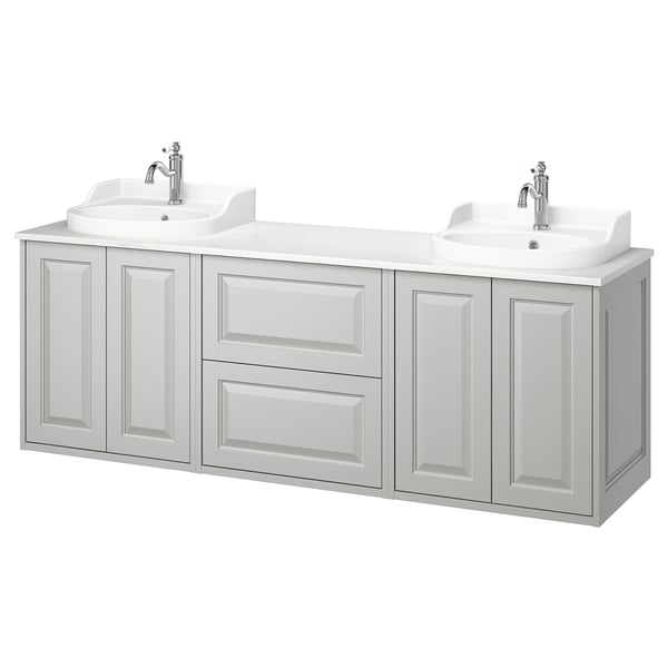 TÄNNFORSEN / RUTSJÖN wash-stand/wash-basins/taps, light grey/white marble effect, 182x49x76 cm