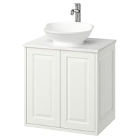 TÄNNFORSEN / VÄSTERSJÖN wash-stnd w doors/wash-basin/tap, white/white marble effect, 62x49x79 cm