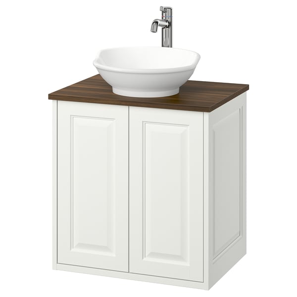 TÄNNFORSEN / VÄSTERSJÖN wash-stnd w doors/wash-basin/tap, white/brown walnut effect, 62x49x79 cm