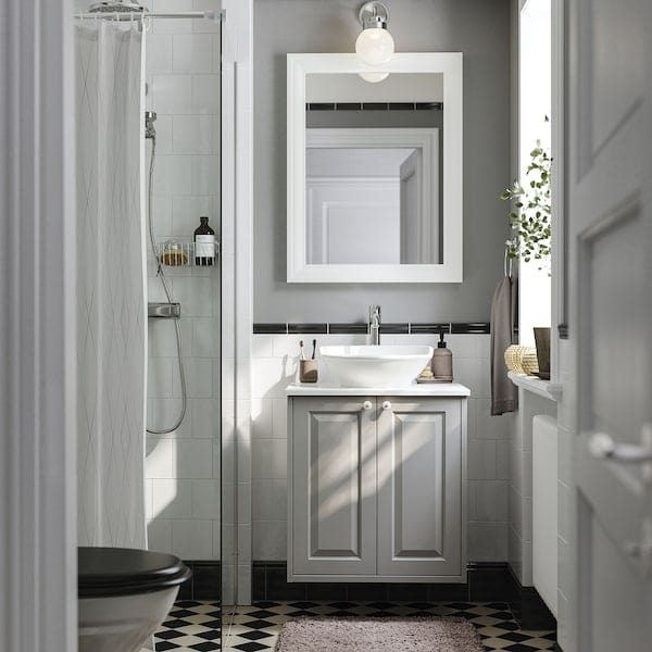 Ikea TÄNNFORSEN / VÄSTERSJÖN - Washbasin cabinet/ante/washbasin/miscelat, light gray/white marble effect,62x49x79 cm
