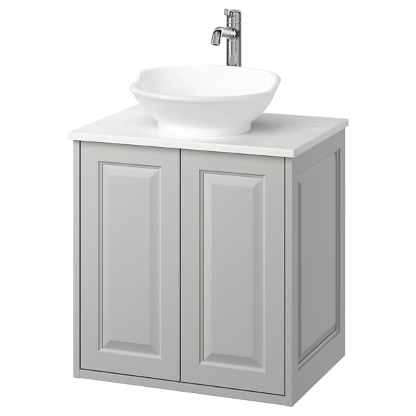 Ikea TÄNNFORSEN / VÄSTERSJÖN - Washbasin cabinet/ante/washbasin/miscelat, light gray/white marble effect,62x49x79 cm