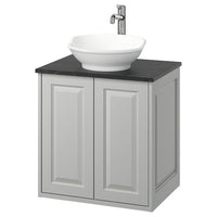TÄNNFORSEN / VÄSTERSJÖN wash-stnd w doors/wash-basin/tap, light grey/black marble effect, 62x49x79 cm