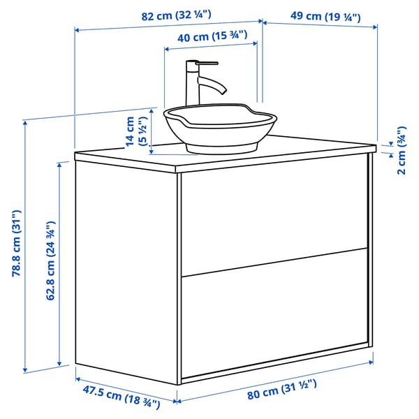 TÄNNFORSEN / VÄSTERSJÖN wash-stnd w drawers/wash-basin/tap, white/white marble effect, 82x49x79 cm