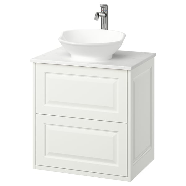 TÄNNFORSEN / VÄSTERSJÖN wash-stnd w drawers/wash-basin/tap, white/white marble effect, 62x49x79 cm