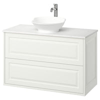 TÄNNFORSEN / VÄSTERSJÖN wash-stnd w drawers/wash-basin/tap, white/white marble effect, 102x49x79 cm