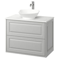 TÄNNFORSEN / VÄSTERSJÖN wash-stnd w drawers/wash-basin/tap, light grey/white marble effect, 82x49x79 cm