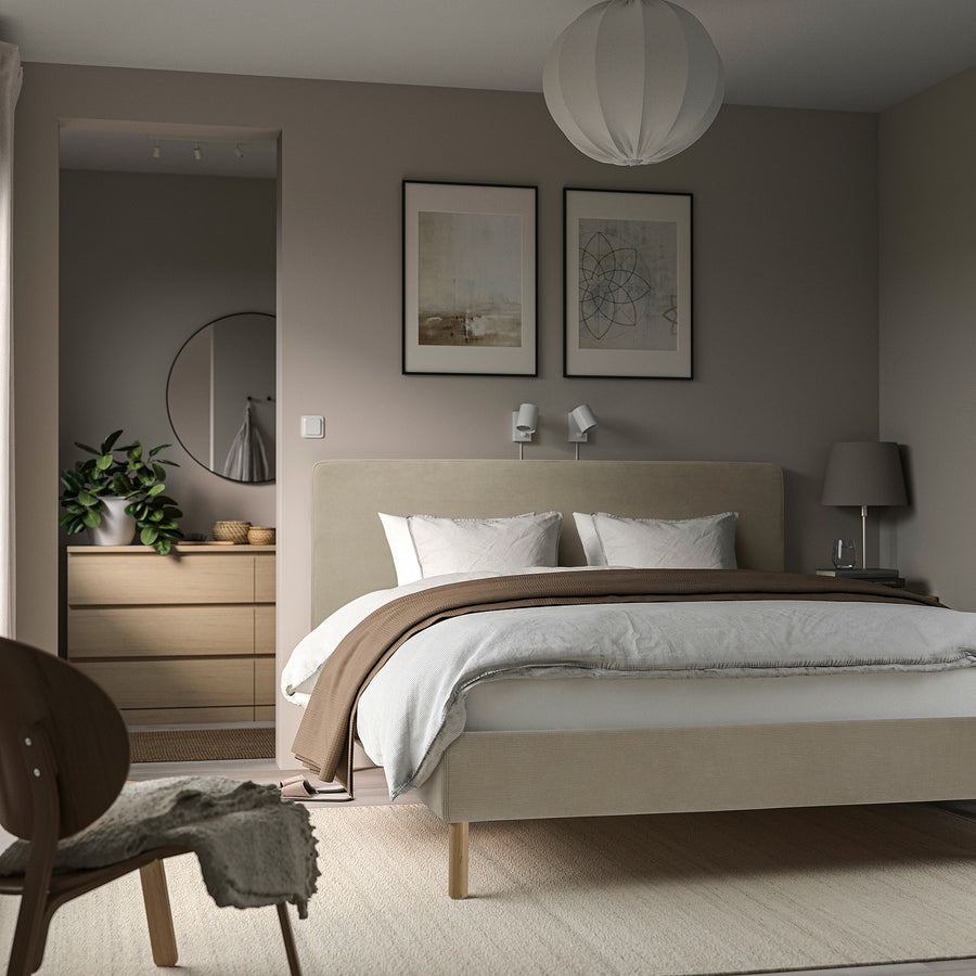 TÄRNKULLEN upholstered bed frame, Kelinge beige/Luröy, 140x200 cm