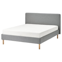 TÄRNKULLEN upholstered bed frame, Tibbleby beige/grey/Lillhällan, 140x200 cm