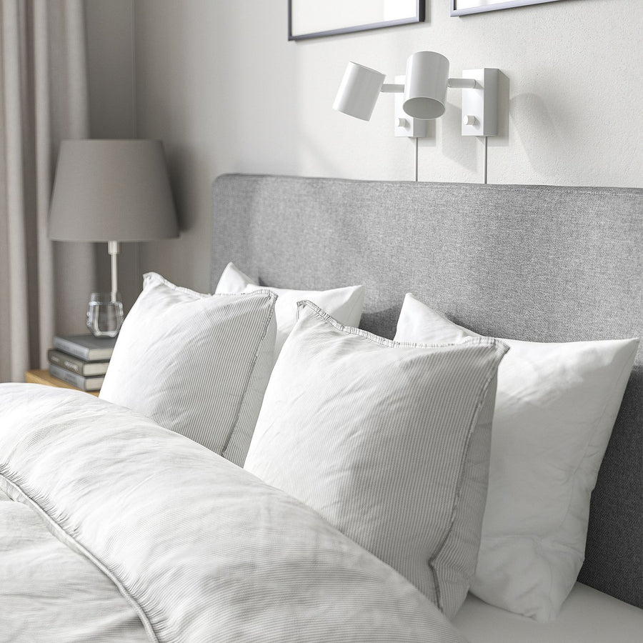 TÄRNKULLEN upholstered bed frame, Tibbleby beige/grey/Lillhällan, 140x200 cm