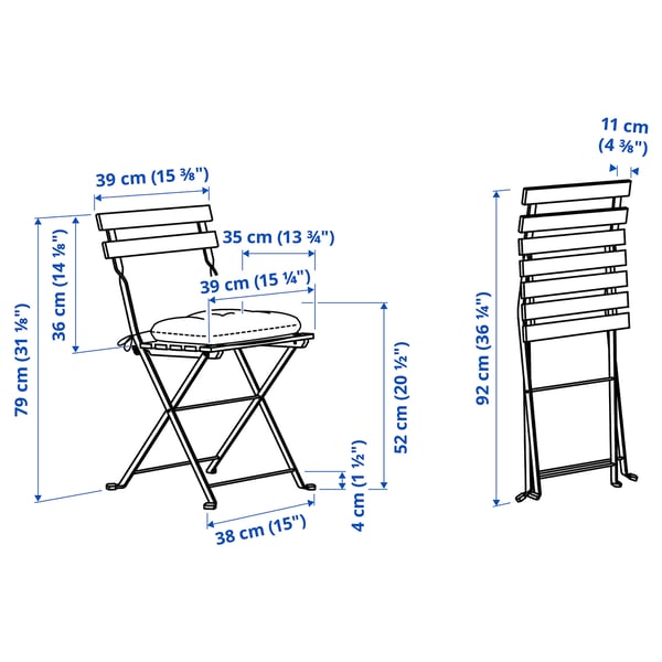 TÄRNÖ chair, outdoor, foldable white/green/Klösan blue, 39x79x40 cm