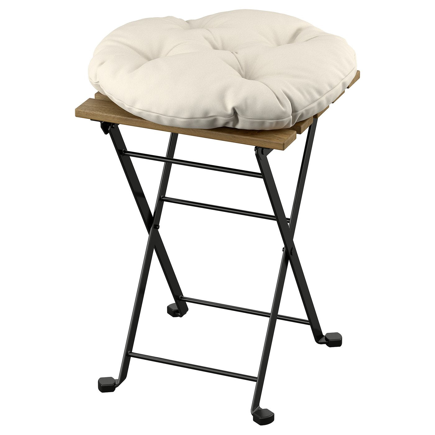 TÄRNÖ stool, outdoor, folding black/light brown stained/Kuddarna light grey-beige, 39x79x40 cm