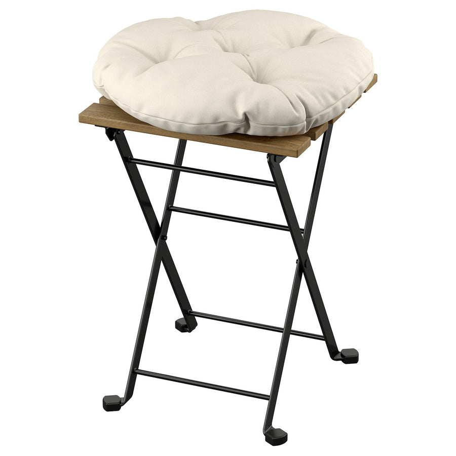 TÄRNÖ stool, outdoor, folding black/light brown stained/Kuddarna light grey-beige, 39x79 cm