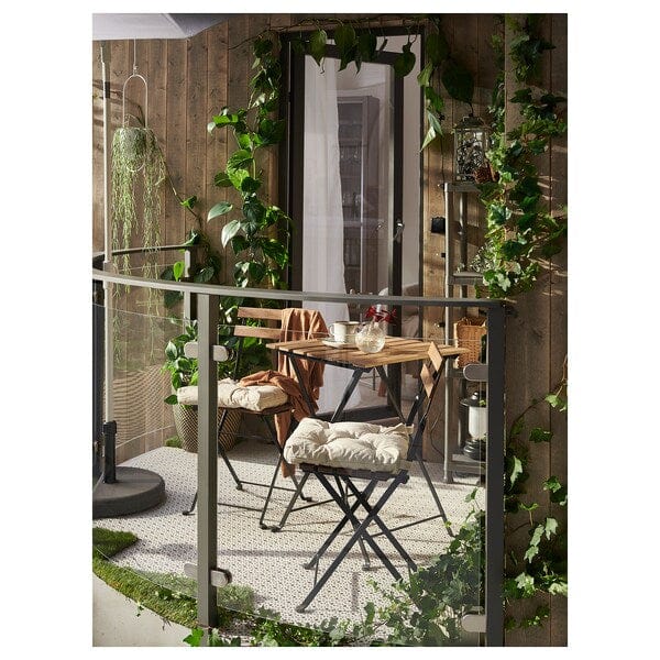 Ikea TÄRNÖ Table+2 garden chairs - black/biting light brown/Kuddarna beige
