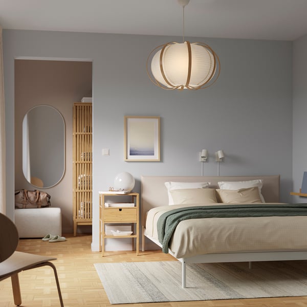 TAGGTOFS pendant lamp shade, white/bamboo, 67 cm